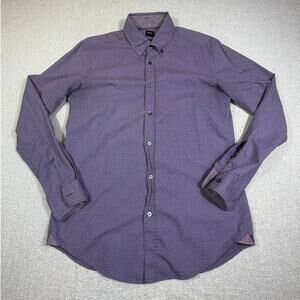 Hugo Boss Men Large Purple Slim Fit Button Front Long Sleeve Dress Office Shirt